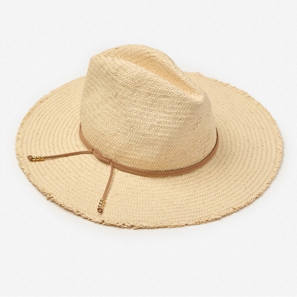 J. McLaughlin NWT Women’s Offshore Straw Hat Natural $148 Rope Trim Gold Beads - Picture 1 of 11